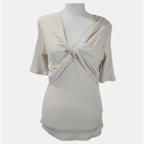 Lauren Ralph Lauren XL Mariya Twist Rib Knit Top Cream Capsule Blouse NWT - Picture 1 of 5
